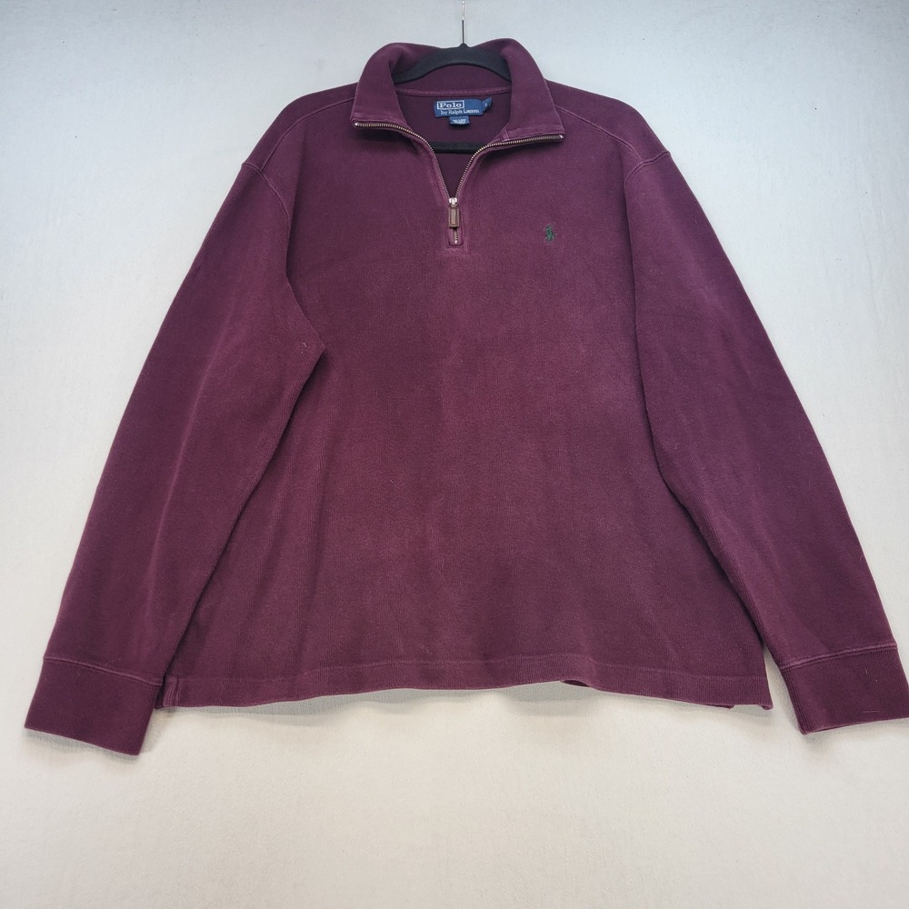 Polo Ralph Lauren Quarter Zip Pullover Mens Large Burgundy Cotton Ribbed Sweater